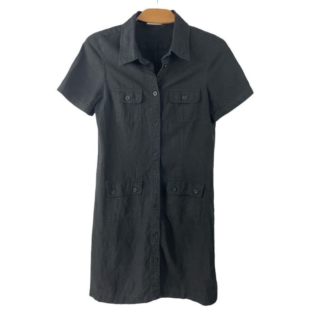VANILIA Black Linen Blend Shirt Dress Size 38
